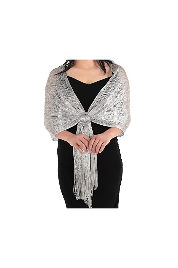 Châle en Métal Brillant Etole Mariage Boucle Robe de Soirée Echarpe Chale Femme pour Soirée Mariée Demoiselle dHonneur Cadea