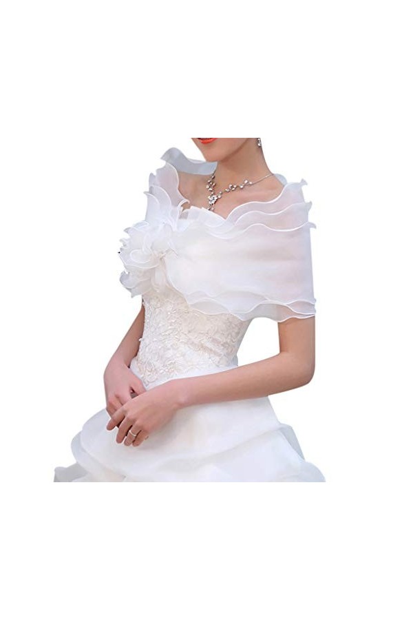 YO-HAPPY Tulle châle, Blanc élégant Fleur Multi Couche Tulle châle Mariage Wrap mariée en Mousseline de Soie Manteau Court fé