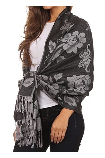Sakkas CHS158 Tawny Pashmina/Châle/Pèlerine/Étole réversible papillon léger - Noir - One Size