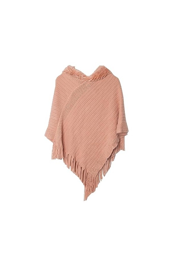 JFAN Poncho Capuche pour Femme en Hiver Crochet avec Frange Ponchos Femmes Elégant Tricot Capes Pompon Chandail à Capuchon Ch