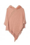 JFAN Poncho Capuche pour Femme en Hiver Crochet avec Frange Ponchos Femmes Elégant Tricot Capes Pompon Chandail à Capuchon Ch