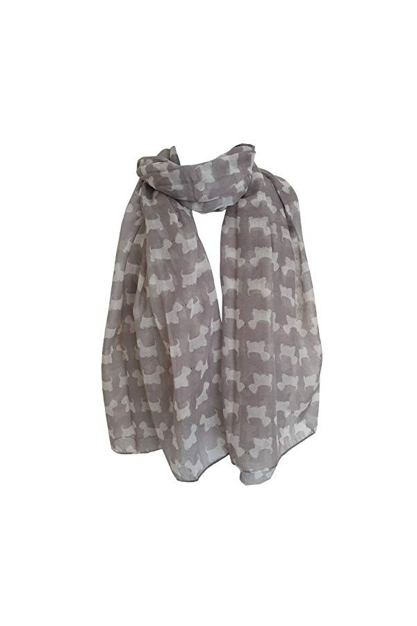 Foulard écossais pour femme Motif terrier écossais - Gris - Large