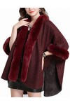 Femmes Cardigan Poncho Fausse Fourrure de Lapin Cape Wrap Laine Chaud, Rouge, Taille Unique