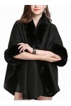 Femmes Cardigan Poncho Fausse Fourrure de Lapin Cape Wrap Laine Chaud, Rouge, Taille Unique