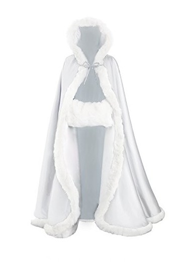 BEAUTELICATE Femme Cape à Capuche Fourrure Longue de Mariée Chaude Capuchon Manteau de Mariage White, Longueur:127cm 50" 