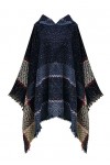 JFAN Poncho Femme Elegant à Capuche Poncho Hiver Chaud Avec Frange Ponchos ChâLe Capes Femme Noir,Taille unique 