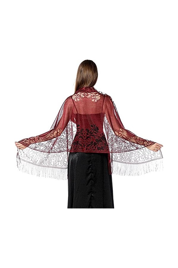 Chale Mariage Femmes Floral Dentelle Elégant Châle Étole avec Frange Cérémonies Parties Fêtes