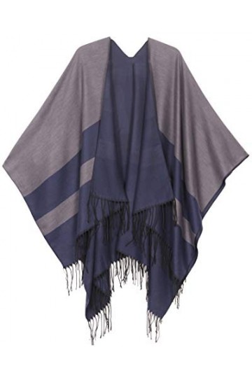 Sakkas 1927 - Cardigan Poncho Ouvert Devant réversible Avi pour Femme avec Cape Ruana et Franges - Rouge - OS