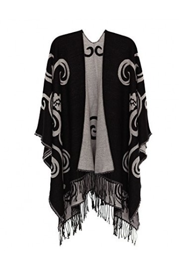 DiaryLook Cape Poncho imprimée pour Dames réversible surdimensionné châle Wrap Open Front Cardigans pour Femmes