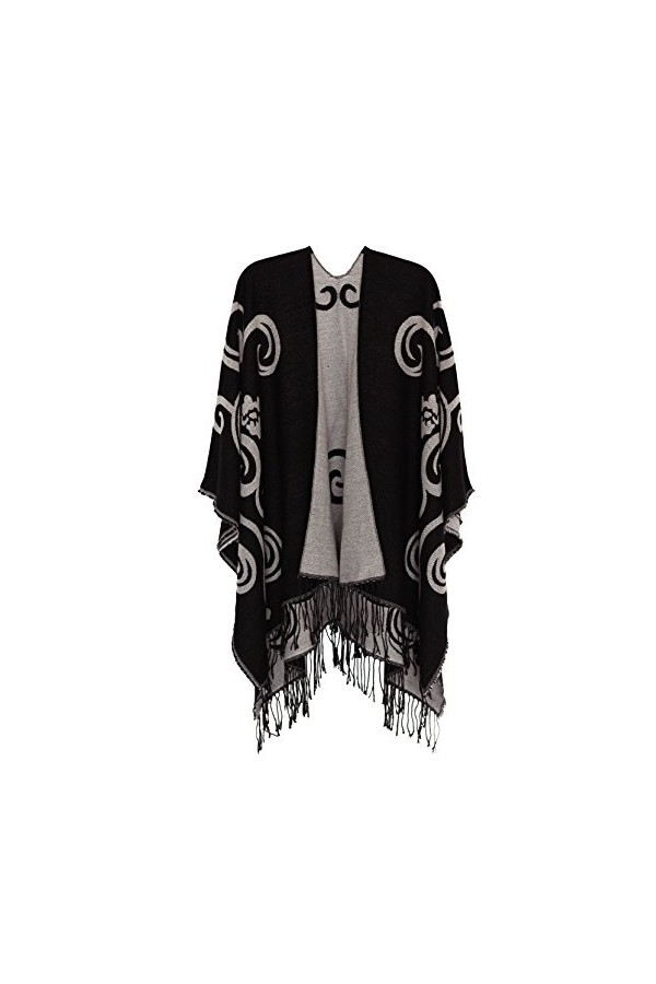 DiaryLook Cape Poncho imprimée pour Dames réversible surdimensionné châle Wrap Open Front Cardigans pour Femmes