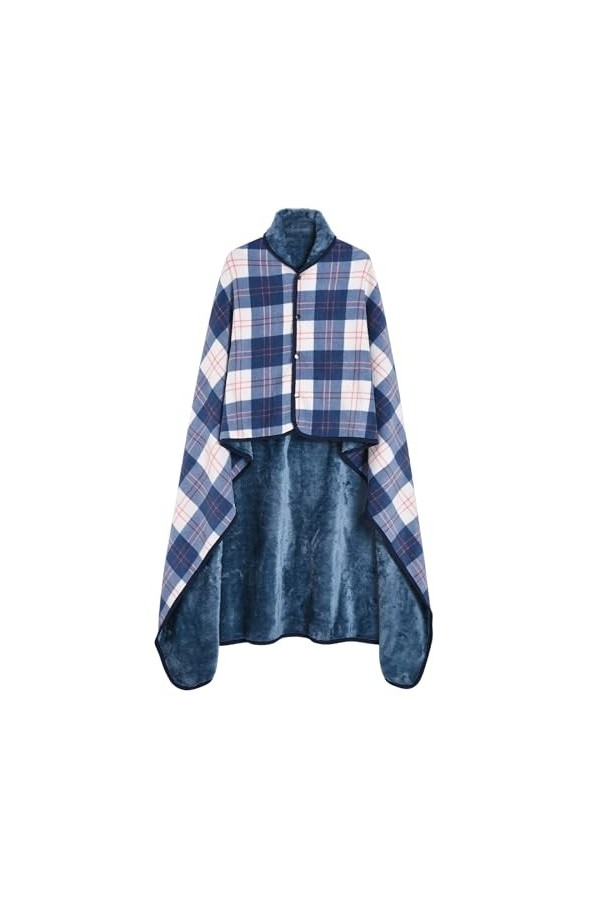Vijamiy Poncho Femme Hiver Chaud Cape Polaire Multifonctionnelle Chale avec Boutons Flanelle Plaid Ouvert Ponchos et Capes M、