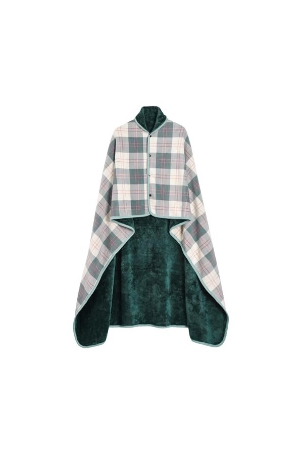 Vijamiy Poncho Femme Hiver Chaud Cape Polaire Multifonctionnelle Chale avec Boutons Flanelle Plaid Ouvert Ponchos et Capes M、
