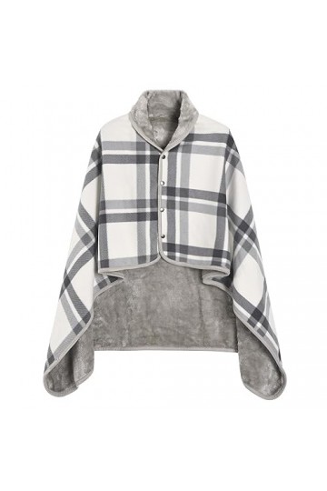 Xnova Poncho Plaid Polaire avec Boutons Unisex, Écharpe Châle Chaud Pled Ouvert Couverture, Multifonctionnelle Cape Cardigan 