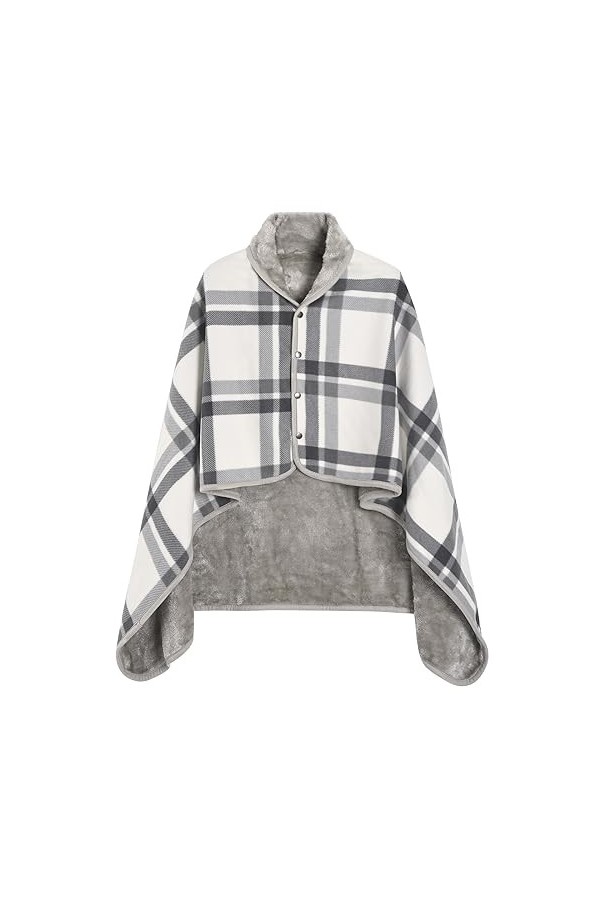 Xnova Poncho Plaid Polaire avec Boutons Unisex, Écharpe Châle Chaud Pled Ouvert Couverture, Multifonctionnelle Cape Cardigan 