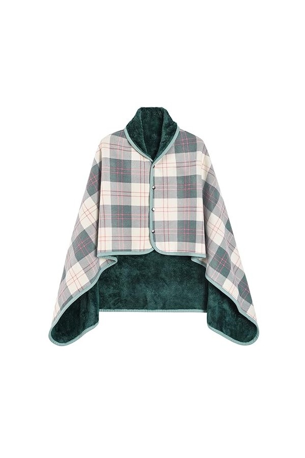 Xnova Poncho Plaid Polaire avec Boutons Unisex, Écharpe Châle Chaud Pled Ouvert Couverture, Multifonctionnelle Cape Cardigan 