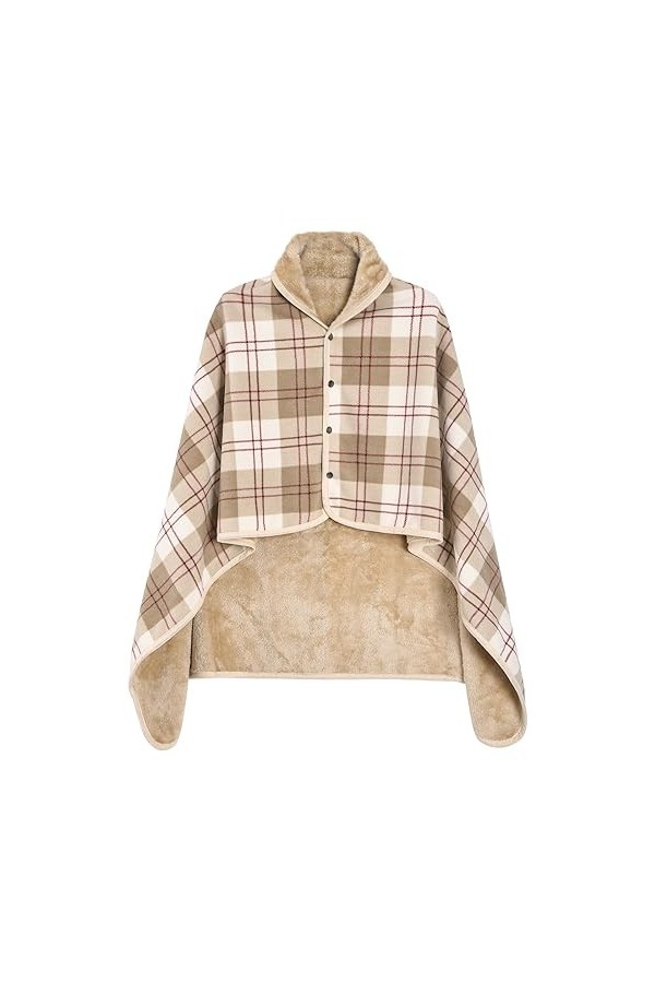Xnova Poncho Plaid Polaire avec Boutons Unisex, Écharpe Châle Chaud Pled Ouvert Couverture, Multifonctionnelle Cape Cardigan 