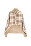Xnova Poncho Plaid Polaire avec Boutons Unisex, Écharpe Châle Chaud Pled Ouvert Couverture, Multifonctionnelle Cape Cardigan 