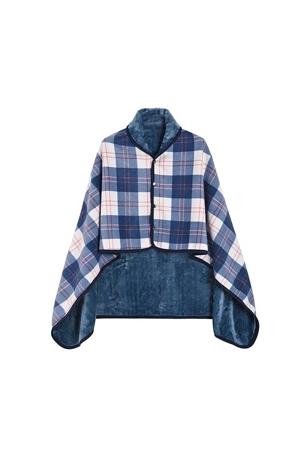 Xnova Poncho Plaid Polaire avec Boutons Unisex, Écharpe Châle Chaud Pled Ouvert Couverture, Multifonctionnelle Cape Cardigan 