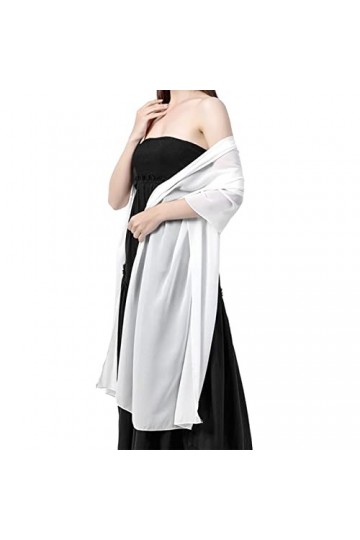 Ladiery Châle et châle en mousseline de soie pour soirée, fête, mariage, châle léger et doux pour femme, blanc, 240*65 CM/95*