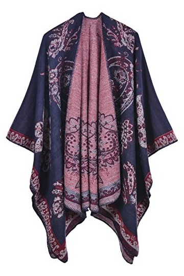 MISS MOLY Poncho Femme Hiver Ouvert Cape Chaud Poncho Châle Femme Écharpe Cape Épaissie Elégant Bleu