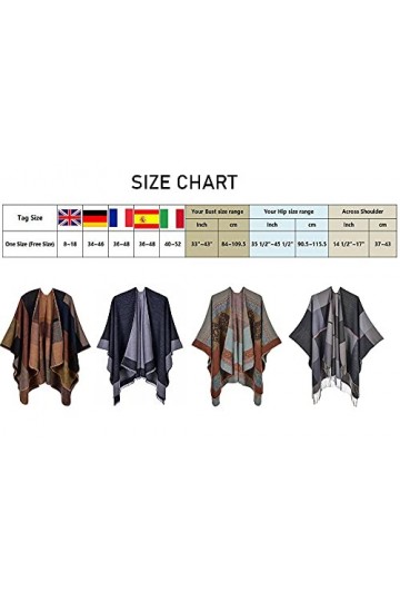 MISS MOLY Poncho Femme Hiver Ouvert Cape Chaud Poncho Châle Femme Écharpe Cape Épaissie Elégant Bleu