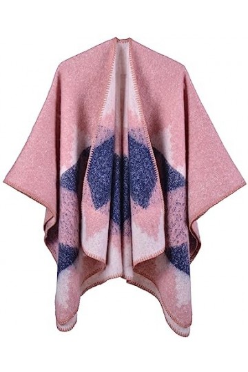 Shmily Girl Poncho Femme Hiver Chaud Echarpe Chale Femme Elégante Cape Femme Sty2-Rose 