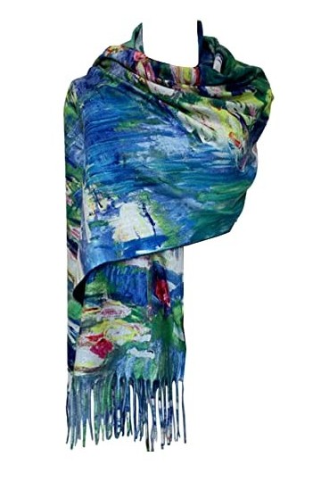 FM® Châle en laine mélangée, texture cachemire, peinture à base dart pour lautomne et lhiver -Van Gogh Night Over Rhône- P