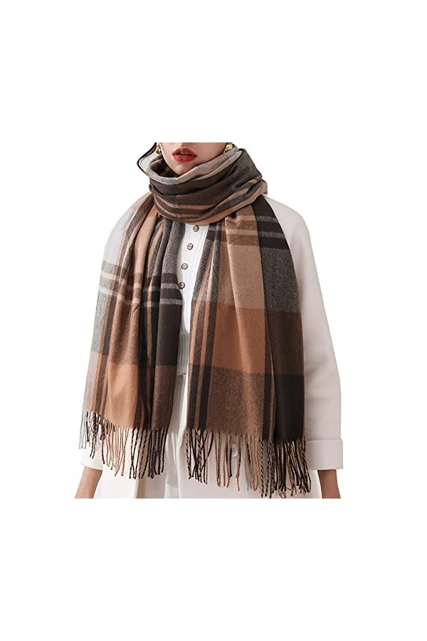 HYUET Hiver Pasmina Écharpe Châle Femmes Plaid Élégant Long Doux Chaud Étoles Écharpes Tartan Wrap Tricoté Châle Hiver Poncho
