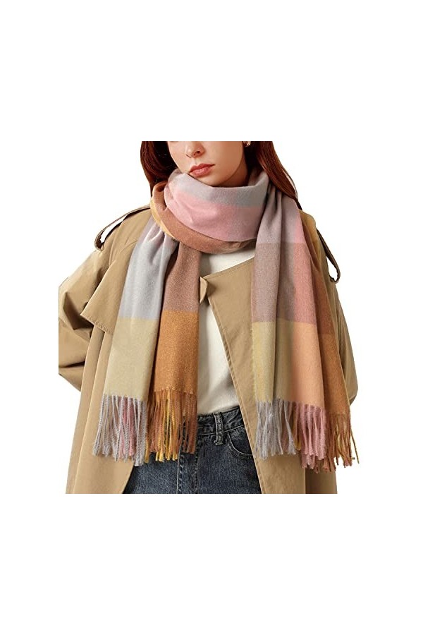 HYUET Hiver Pasmina Écharpe Châle Femmes Plaid Élégant Long Doux Chaud Étoles Écharpes Tartan Wrap Tricoté Châle Hiver Poncho