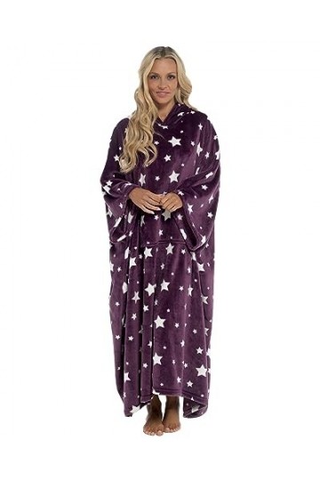 Undercover Poncho à capuche surdimensionné extra long ultra doux en polaire, Violet étoiles, taille unique