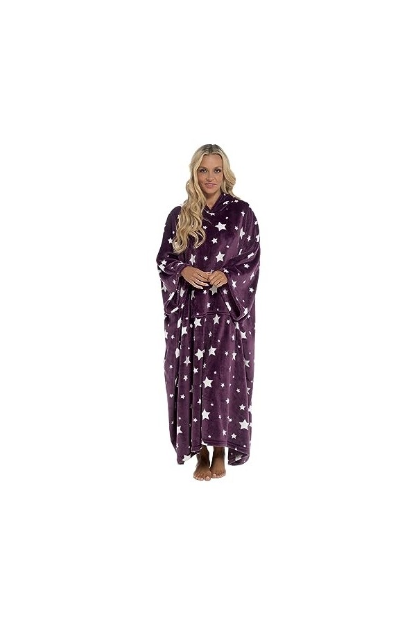 Undercover Poncho à capuche surdimensionné extra long ultra doux en polaire, Violet étoiles, taille unique