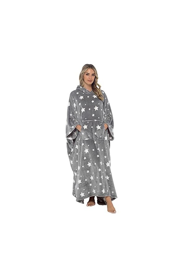 Undercover Poncho à capuche surdimensionné extra long ultra doux en polaire, Violet étoiles, taille unique