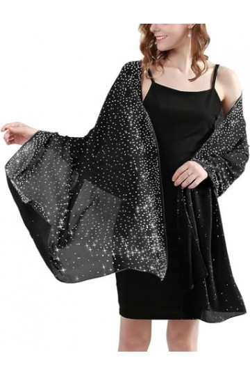 Longwu Shine Bright Like a Diamond Grand châle en mousseline de soie avec strass brillants pour femme, châle pour robe de soi