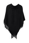 Closhion Poncho cape ouverte sur le devant en tricot à franges avec boucles en corne pour femme, Noir , 32