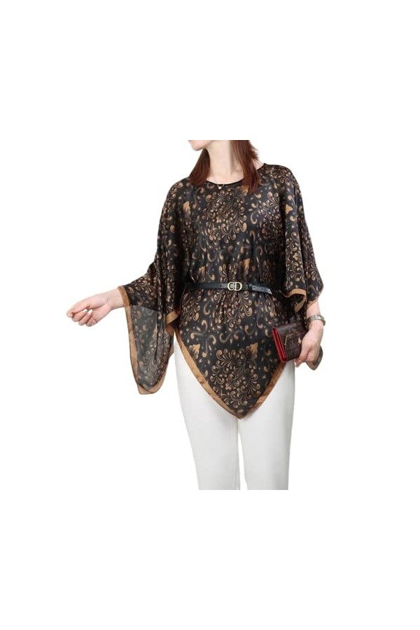 Magicnitz Châle dété multifonction en mousseline de soie pour femme, Noir et marron, L