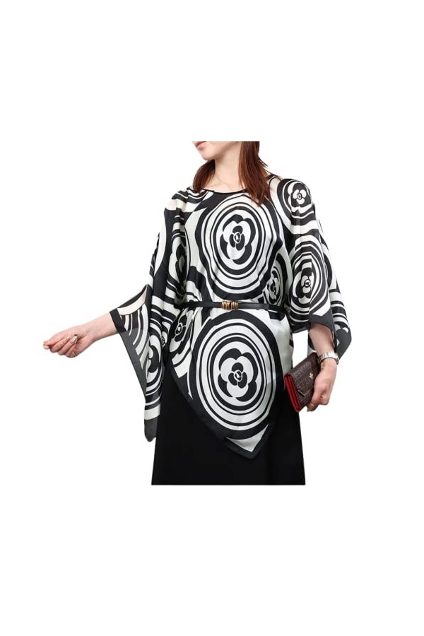 Magicnitz Châle dété multifonction en mousseline de soie pour femme, Noir et marron, L