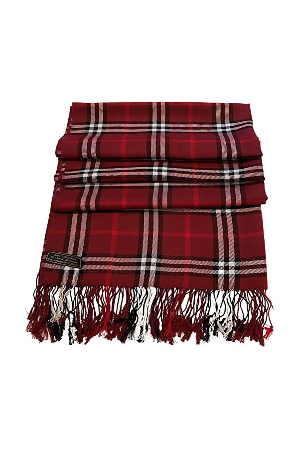 CJ Apparel Pashmina Écharpe de seconde avec motif tartan népalais, bordeaux, taille unique