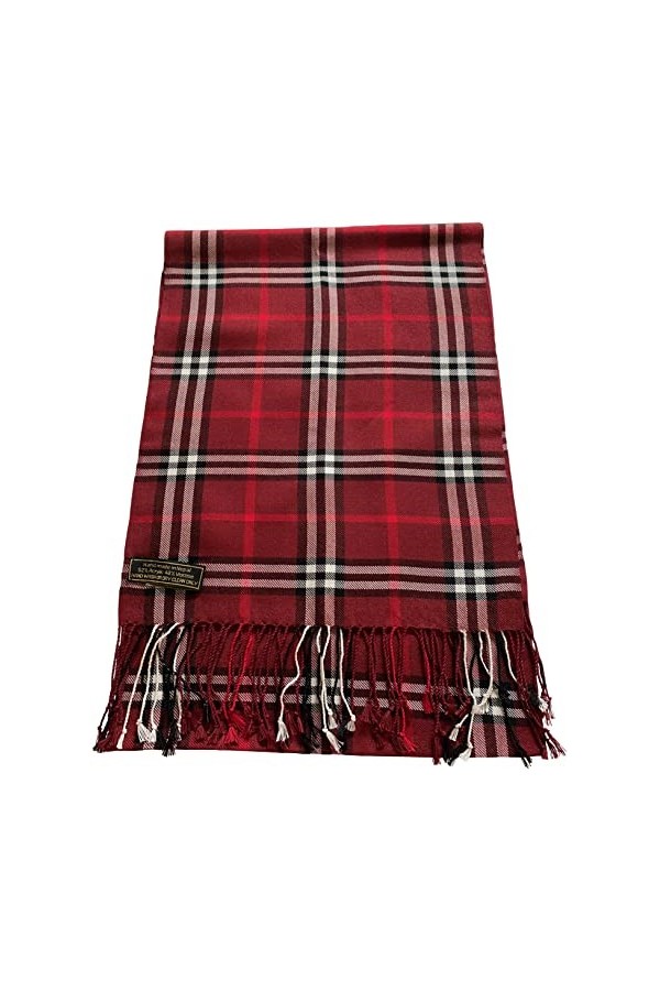CJ Apparel Pashmina Écharpe de seconde avec motif tartan népalais, bordeaux, taille unique