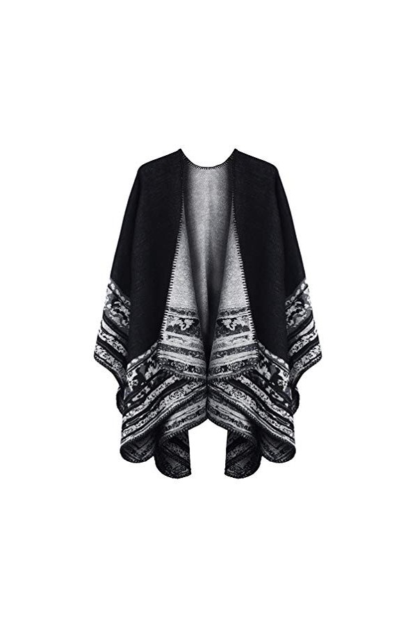 Poncho chaud dhiver Wrap - Automne Open Front Cape Coupe-vent Tricot Laine Manteau Couverture Cape Écharpe Surdimensionnée C