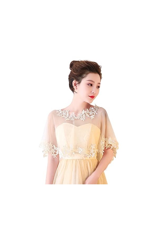 SamHeng Cape de Mariage en Dentelle pour Mariée, Femmes Fleur Brodé Boléro Châle Couverture dépaule Capelets en Tulle pour F