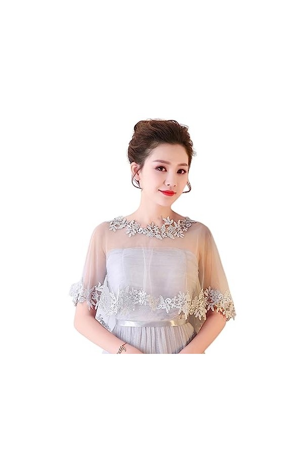 SamHeng Cape de Mariage en Dentelle pour Mariée, Femmes Fleur Brodé Boléro Châle Couverture dépaule Capelets en Tulle pour F