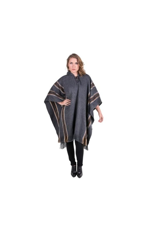 Gamboa Poncho en laine dalpaga pour femme - Poncho pour femme, gris foncé, taille unique