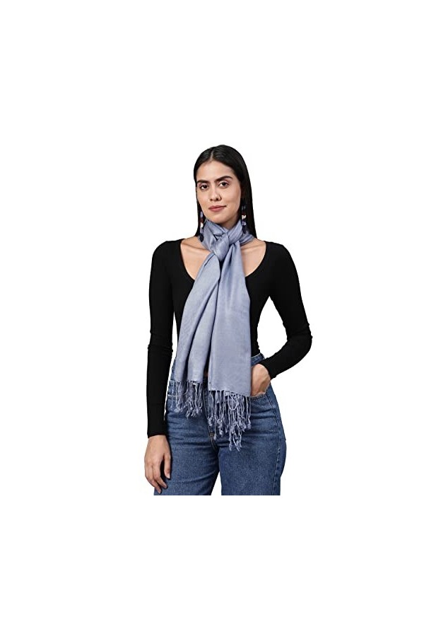 ALLEN & MATE Écharpe châle pashmina douce fabriquée à la main pour femme dans des couleurs unies, Moka/gris froid ombré, tail