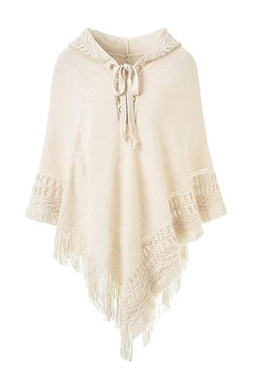 Rayson Poncho Cape Femme a Capuche Hiver Chaud Cape a Capuche Tricoté Poncho avec Franges col Rond et Ouvert Ponchos et Capes