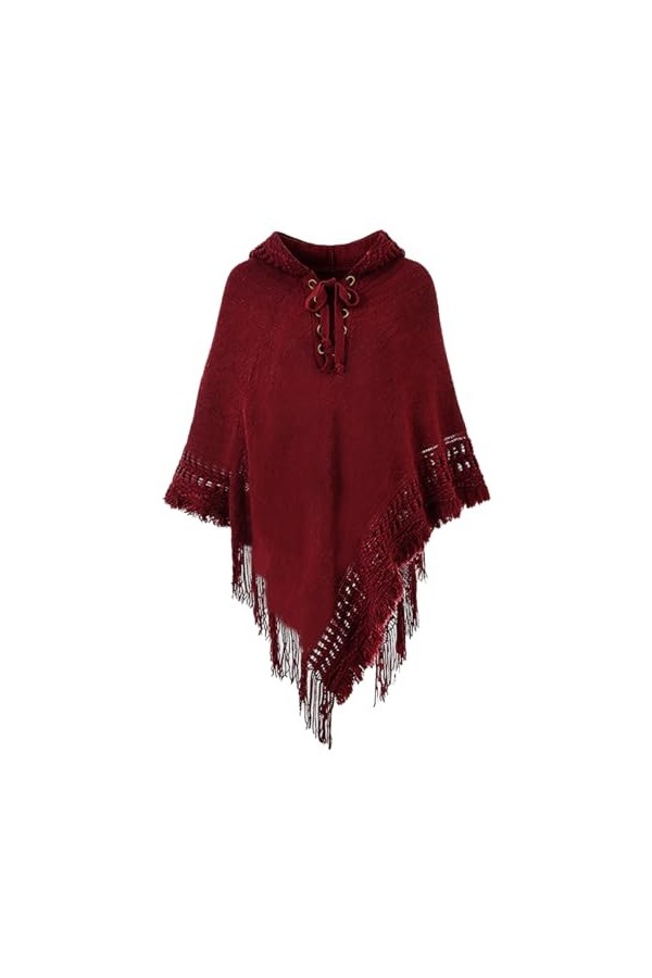 Rayson Poncho Cape Femme a Capuche Hiver Chaud Cape a Capuche Tricoté Poncho avec Franges col Rond et Ouvert Ponchos et Capes