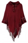 Rayson Poncho Cape Femme a Capuche Hiver Chaud Cape a Capuche Tricoté Poncho avec Franges col Rond et Ouvert Ponchos et Capes