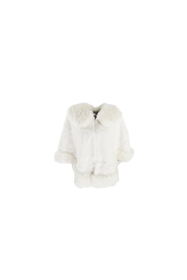 QUEEN HELENA Manteau de fourrure Poncho avec poil doux chaud dhiver élégant veste femme MT04, MT04 Blanc, Taille unique