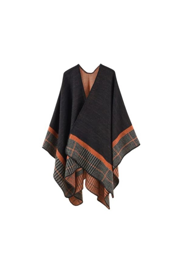 Daysskk Ponchos & Capes en tricot pour femme Écharpe chaude dhiver ouverte devant, Motif 3 - Noir, Taille Unique