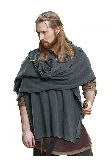 keland Châle Médiéval Capelet Cache EpauleLongue Écharpe avec Broche pour Femmes Hommes Gris 