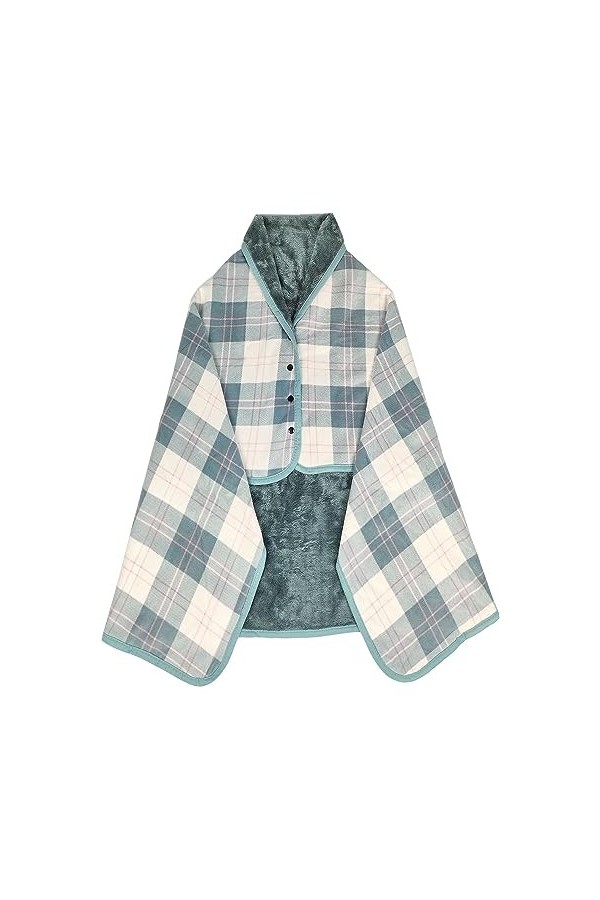 Yutdeng Couverture Polaire Poncho Plaid Flanelle Cape Femme dhiver Châle Chaud Peluche à Carreaux avec Bouton Blanket Révers